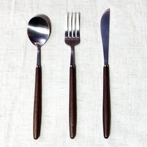 Loquat Lightweight Stainless Steel Flatware Set with Walnut Handles.